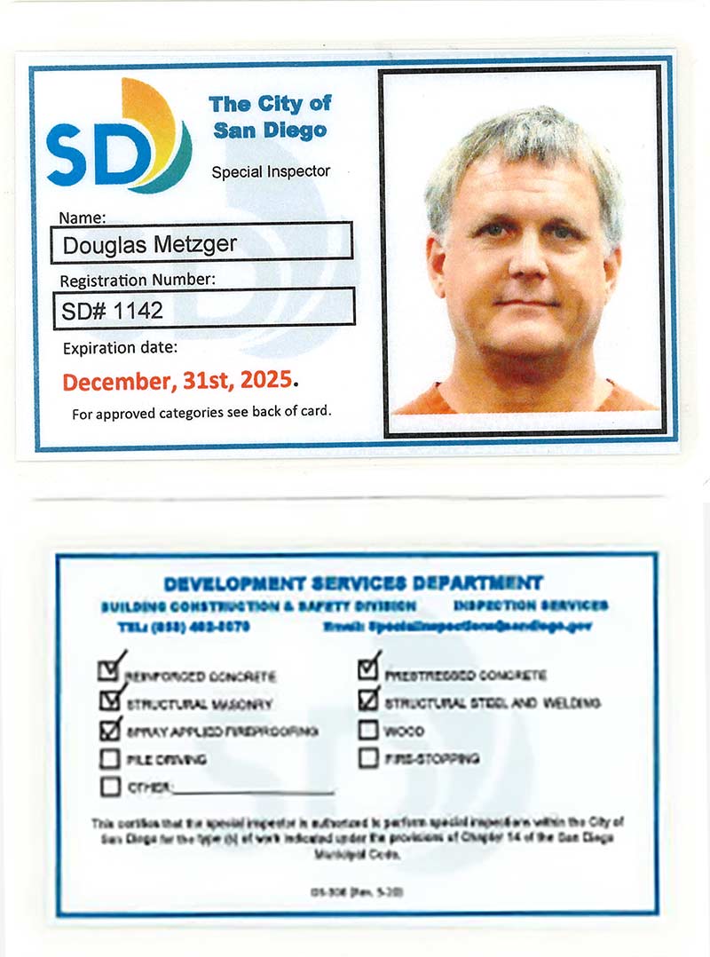 San Diego special inspector license